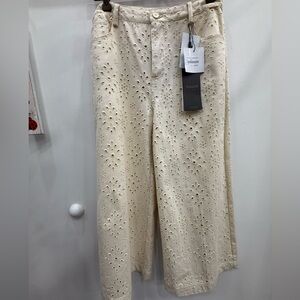 Koralline Collection Cream Eyelet Wide-Leg Handmade Embroidery Pants